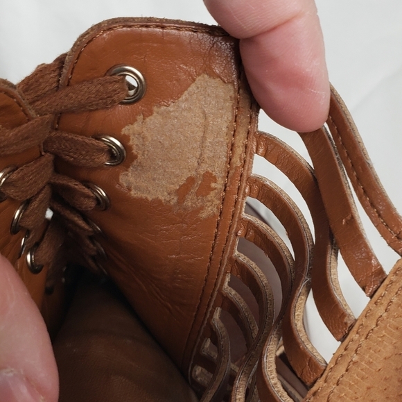 BCBGeneration Toffee Malbon Peep-toe Lace Up Wedge Boots/Booties Size 8.5 - Picture 10 of 11